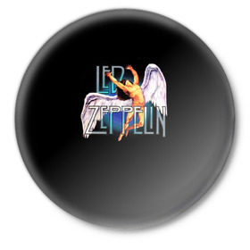 Значок с принтом Led Zeppelin Angel в Петрозаводске,  металл | круглая форма, металлическая застежка в виде булавки | рок
