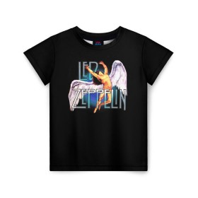 Детская футболка 3D с принтом Led Zeppelin Angel в Петрозаводске, 100% гипоаллергенный полиэфир | прямой крой, круглый вырез горловины, длина до линии бедер, чуть спущенное плечо, ткань немного тянется | рок