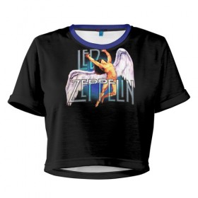 Женская футболка 3D укороченная с принтом Led Zeppelin Angel в Петрозаводске, 100% полиэстер | круглая горловина, длина футболки до линии талии, рукава с отворотами | рок