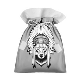 Подарочный 3D мешок с принтом Волк - индеец в Петрозаводске, 100% полиэстер | Размер: 29*39 см | Тематика изображения на принте: арт | минимализм | мода | стиль