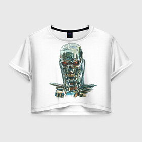Женская футболка 3D укороченная с принтом Терминатор в Петрозаводске, 100% полиэстер | круглая горловина, длина футболки до линии талии, рукава с отворотами | арт | минимализм | мода | стиль