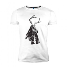 Мужская футболка премиум с принтом Адепт в Петрозаводске, 92% хлопок, 8% лайкра | приталенный силуэт, круглый вырез ворота, длина до линии бедра, короткий рукав | готический | животное | лес | мистика | мрачное | ночь | олень | рога | страшное | череп