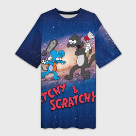 Платье-футболка 3D с принтом Itchy  Scratchy space в Петрозаводске,  |  | simpsons | the itchy  scratchy | симпсоны | щекотка и царапка