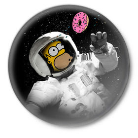 Значок с принтом Гомер в космосе в Петрозаводске,  металл | круглая форма, металлическая застежка в виде булавки | simpsons | гомер | симпсоны