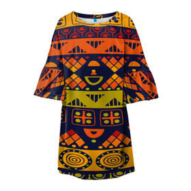 Детское платье 3D с принтом Африканские символы в Петрозаводске, 100% полиэстер | прямой силуэт, чуть расширенный к низу. Круглая горловина, на рукавах — воланы | Тематика изображения на принте: africa | pattern | африка | африканские мотивы | народы африки | национальная одежда | переплетение нитей | ткани | узор | этнический узор