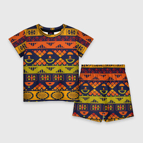 Детский костюм с шортами 3D с принтом Африканские символы в Петрозаводске,  |  | africa | pattern | африка | африканские мотивы | народы африки | национальная одежда | переплетение нитей | ткани | узор | этнический узор