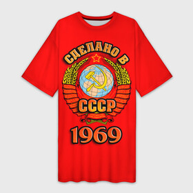 Платье-футболка 3D с принтом Сделано в 1969 в Петрозаводске,  |  | герб | герб россии | год рождения | дата | надпись | россия | сделано | ссср