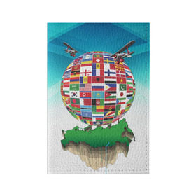 Обложка для паспорта матовая кожа с принтом Флаги в Петрозаводске, натуральная матовая кожа | размер 19,3 х 13,7 см; прозрачные пластиковые крепления | америка | казахстан | карта | россия | туризм | флаг | флаги | шар