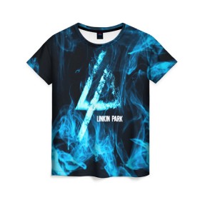 Женская футболка 3D с принтом Linkin Park синий дым в Петрозаводске, 100% полиэфир ( синтетическое хлопкоподобное полотно) | прямой крой, круглый вырез горловины, длина до линии бедер | альтернативный рок | линкин парк