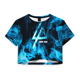 Женская футболка 3D укороченная с принтом Linkin Park синий дым в Петрозаводске, 100% полиэстер | круглая горловина, длина футболки до линии талии, рукава с отворотами | альтернативный рок | линкин парк