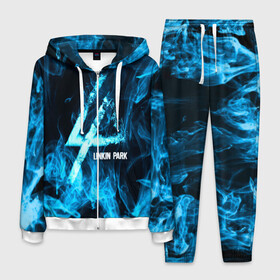 Мужской костюм 3D с принтом Linkin Park синий дым в Петрозаводске, 100% полиэстер | Манжеты и пояс оформлены тканевой резинкой, двухслойный капюшон со шнурком для регулировки, карманы спереди | альтернативный рок | линкин парк