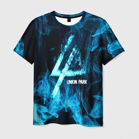 Мужская футболка 3D с принтом Linkin Park синий дым в Петрозаводске, 100% полиэфир | прямой крой, круглый вырез горловины, длина до линии бедер | Тематика изображения на принте: альтернативный рок | линкин парк