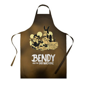 Фартук 3D с принтом Bendy and the ink machine в Петрозаводске, 100% полиэстер | общий размер — 65 х 85 см, ширина нагрудника — 26 см, горловина — 53 см, длина завязок — 54 см, общий обхват в поясе — 173 см. Принт на завязках и на горловине наносится с двух сторон, на основной части фартука — только с внешней стороны | bendy | horror | ink | machine