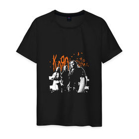 Мужская футболка хлопок с принтом Группа Korn в Петрозаводске, 100% хлопок | прямой крой, круглый вырез горловины, длина до линии бедер, слегка спущенное плечо. | альтернативный метал | группа | корн | ню метал