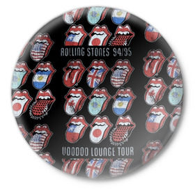 Значок с принтом The Rolling Stones в Петрозаводске,  металл | круглая форма, металлическая застежка в виде булавки | Тематика изображения на принте: англия | аргентина | блюз рок | канада | мик джаггер | музыка | песни | психоделический рок | ритм н блюз | рок | рок н ролл | ролинг | рот | стоун | стоунз | сша | флаг | язык | япония