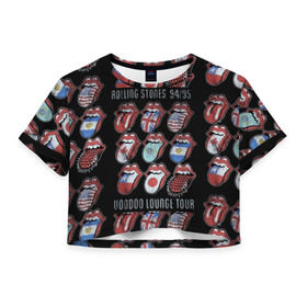 Женская футболка 3D укороченная с принтом The Rolling Stones в Петрозаводске, 100% полиэстер | круглая горловина, длина футболки до линии талии, рукава с отворотами | англия | аргентина | блюз рок | канада | мик джаггер | музыка | песни | психоделический рок | ритм н блюз | рок | рок н ролл | ролинг | рот | стоун | стоунз | сша | флаг | язык | япония