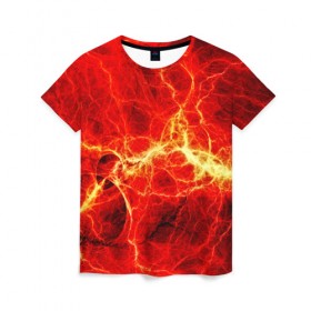 Женская футболка 3D с принтом Огненные молнии в Петрозаводске, 100% полиэфир ( синтетическое хлопкоподобное полотно) | прямой крой, круглый вырез горловины, длина до линии бедер | абстракции | арт | молния | огонь | полосы | узорыpattern