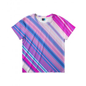 Детская футболка 3D с принтом Фиолетовые полоски в Петрозаводске, 100% гипоаллергенный полиэфир | прямой крой, круглый вырез горловины, длина до линии бедер, чуть спущенное плечо, ткань немного тянется | полоски | текстура | узор | фиолетовый