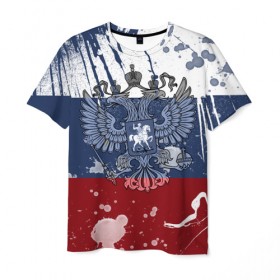 Мужская футболка 3D с принтом Триколор и герб в Петрозаводске, 100% полиэфир | прямой крой, круглый вырез горловины, длина до линии бедер | герб | орел | россия | триколор | флаг | я русский