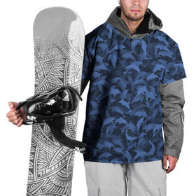 Накидка на куртку 3D с принтом Камуфляж с дельфинами в Петрозаводске, 100% полиэстер |  | вода | дельфин | дельфины | милитари | море | океан | паттерн | синий | текстура | черное