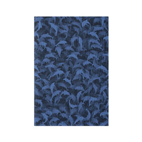 Обложка для паспорта матовая кожа с принтом Камуфляж с дельфинами в Петрозаводске, натуральная матовая кожа | размер 19,3 х 13,7 см; прозрачные пластиковые крепления | вода | дельфин | дельфины | милитари | море | океан | паттерн | синий | текстура | черное