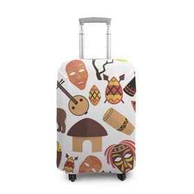 Чехол для чемодана 3D с принтом Гамбия в Петрозаводске, 86% полиэфир, 14% спандекс | двустороннее нанесение принта, прорези для ручек и колес | африка | барабан | белый | маска | слон