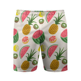 Мужские шорты 3D спортивные с принтом Тропический рай в Петрозаводске,  |  | ананас | арбуз | киви | лимон | манго | паттерн | тропики | фрукты