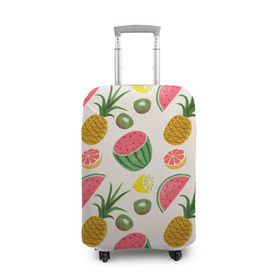 Чехол для чемодана 3D с принтом Тропический рай в Петрозаводске, 86% полиэфир, 14% спандекс | двустороннее нанесение принта, прорези для ручек и колес | ананас | арбуз | киви | лимон | манго | паттерн | тропики | фрукты