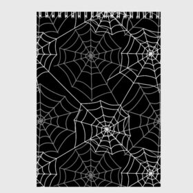 Скетчбук с принтом Паутинка в Петрозаводске, 100% бумага
 | 48 листов, плотность листов — 100 г/м2, плотность картонной обложки — 250 г/м2. Листы скреплены сверху удобной пружинной спиралью | белый | паутина | узор | хэллоуин | черный
