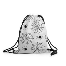 Рюкзак-мешок 3D с принтом Паутинка в Петрозаводске, 100% полиэстер | плотность ткани — 200 г/м2, размер — 35 х 45 см; лямки — толстые шнурки, застежка на шнуровке, без карманов и подкладки | белый | паук | паутина | узор | хэллоуин | черный