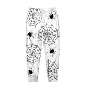 Мужские брюки 3D с принтом Паутинка в Петрозаводске, 100% полиэстер | манжеты по низу, эластичный пояс регулируется шнурком, по бокам два кармана без застежек, внутренняя часть кармана из мелкой сетки | белый | паук | паутина | узор | хэллоуин | черный