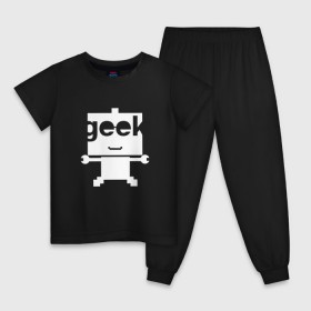 Детская пижама хлопок с принтом Робот geek (компьютерщик) в Петрозаводске, 100% хлопок |  брюки и футболка прямого кроя, без карманов, на брюках мягкая резинка на поясе и по низу штанин
 | Тематика изображения на принте: админ | программист | работа | улыбка | фанат | хакер