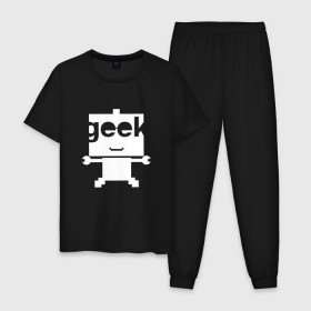 Мужская пижама хлопок с принтом Робот geek (компьютерщик) в Петрозаводске, 100% хлопок | брюки и футболка прямого кроя, без карманов, на брюках мягкая резинка на поясе и по низу штанин
 | админ | программист | работа | улыбка | фанат | хакер