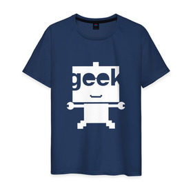 Мужская футболка хлопок с принтом Робот geek (компьютерщик) в Петрозаводске, 100% хлопок | прямой крой, круглый вырез горловины, длина до линии бедер, слегка спущенное плечо. | админ | программист | работа | улыбка | фанат | хакер