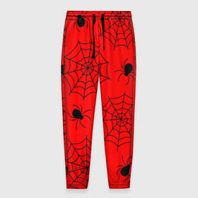 Мужские брюки 3D с принтом Happy Halloween в Петрозаводске, 100% полиэстер | манжеты по низу, эластичный пояс регулируется шнурком, по бокам два кармана без застежек, внутренняя часть кармана из мелкой сетки | белый | паук | паутина | узор | хэллоуин | черный