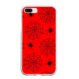 Чехол для iPhone 7Plus/8 Plus матовый с принтом Happy Halloween в Петрозаводске, Силикон | Область печати: задняя сторона чехла, без боковых панелей | Тематика изображения на принте: белый | паук | паутина | узор | хэллоуин | черный