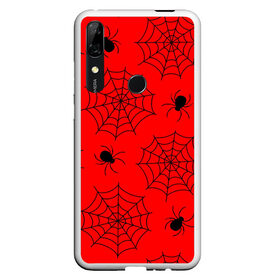 Чехол для Honor P Smart Z с принтом Happy Halloween в Петрозаводске, Силикон | Область печати: задняя сторона чехла, без боковых панелей | Тематика изображения на принте: белый | паук | паутина | узор | хэллоуин | черный