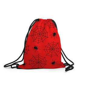 Рюкзак-мешок 3D с принтом Happy Halloween в Петрозаводске, 100% полиэстер | плотность ткани — 200 г/м2, размер — 35 х 45 см; лямки — толстые шнурки, застежка на шнуровке, без карманов и подкладки | Тематика изображения на принте: белый | паук | паутина | узор | хэллоуин | черный
