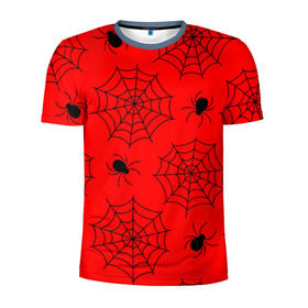 Мужская футболка 3D спортивная с принтом Happy Halloween в Петрозаводске, 100% полиэстер с улучшенными характеристиками | приталенный силуэт, круглая горловина, широкие плечи, сужается к линии бедра | белый | паук | паутина | узор | хэллоуин | черный