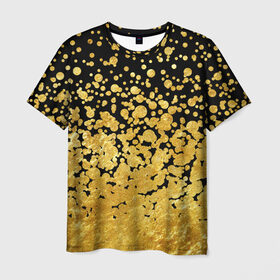 Мужская футболка 3D с принтом Золотой в Петрозаводске, 100% полиэфир | прямой крой, круглый вырез горловины, длина до линии бедер | Тематика изображения на принте: блеск | блестки | желтый | круги | перетекание | россыпь | черный