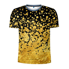 Мужская футболка 3D спортивная с принтом Золотой в Петрозаводске, 100% полиэстер с улучшенными характеристиками | приталенный силуэт, круглая горловина, широкие плечи, сужается к линии бедра | блеск | блестки | желтый | круги | перетекание | россыпь | черный