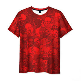 Мужская футболка 3D с принтом Красные черепа в Петрозаводске, 100% полиэфир | прямой крой, круглый вырез горловины, длина до линии бедер | камуфляж | кости | красный | милитари | паттерн | скелет | текстура | хеллоуин