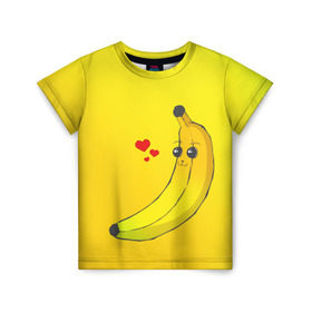 Детская футболка 3D с принтом Just Banana (Yellow) в Петрозаводске, 100% гипоаллергенный полиэфир | прямой крой, круглый вырез горловины, длина до линии бедер, чуть спущенное плечо, ткань немного тянется | banana | банан | желтый | оранжевый | фрукты