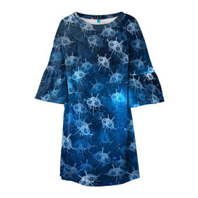 Детское платье 3D с принтом Летающие макаронные монстры в Петрозаводске, 100% полиэстер | прямой силуэт, чуть расширенный к низу. Круглая горловина, на рукавах — воланы | галактикаб паттерн | звезды | космос | лапша | лмм | мем | пастафарианство | спагетти | тефтели | фрикадельки