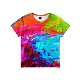 Детская футболка 3D с принтом Tie-dye в Петрозаводске, 100% гипоаллергенный полиэфир | прямой крой, круглый вырез горловины, длина до линии бедер, чуть спущенное плечо, ткань немного тянется | abstraction | color | spray | tie dye | абстракция | акварель | живопись | искусство | краски | текстуры | цветные краски | яркие цвета