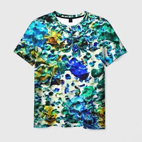 Мужская футболка 3D с принтом Акварельные капли в Петрозаводске, 100% полиэфир | прямой крой, круглый вырез горловины, длина до линии бедер | abstraction | color | spray | tie dye | абстракция | акварель | живопись | искусство | краски | текстуры | цветные краски | яркие цвета