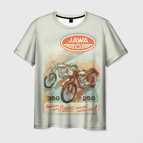 Мужская футболка 3D с принтом JAWA в Петрозаводске, 100% полиэфир | прямой крой, круглый вырез горловины, длина до линии бедер | bike | jawa | moto | sport | байк | мото | спорт | ява