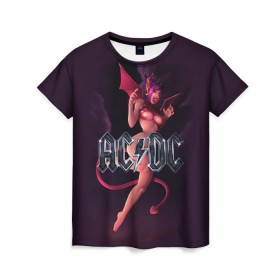 Женская футболка 3D с принтом AC/DC в Петрозаводске, 100% полиэфир ( синтетическое хлопкоподобное полотно) | прямой крой, круглый вырез горловины, длина до линии бедер | ac dc | angus | hard | heavy | metal | rock. music | девушка | демон | дьявол | черт | чертик