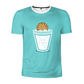 Мужская футболка 3D спортивная с принтом Молоко и печенюшка в Петрозаводске, 100% полиэстер с улучшенными характеристиками | приталенный силуэт, круглая горловина, широкие плечи, сужается к линии бедра | еда | завтрак | здоровье | молоко | печенье | шоколад