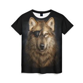 Женская футболка 3D с принтом Морской волк в Петрозаводске, 100% полиэфир ( синтетическое хлопкоподобное полотно) | прямой крой, круглый вырез горловины, длина до линии бедер | волк | глаз | животное | зверь | корабль | моряк | пират | собака | флот | хищник